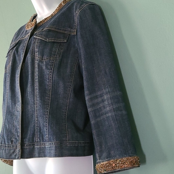 Elie Tahari Beaded Denim Jean Jacket 